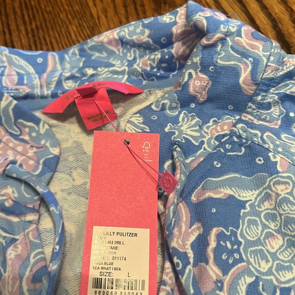 Lilly Pulitzer Cassi Popover Pullover In Boca Blue Sea What I Sea size Large NWT - Picture 5 of 7